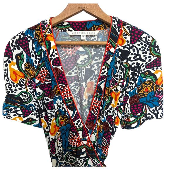 Veronica Beard Colorful Floral Serena Midi Short Sleeve Wrap Dress 0 - Picture 4 of 6
